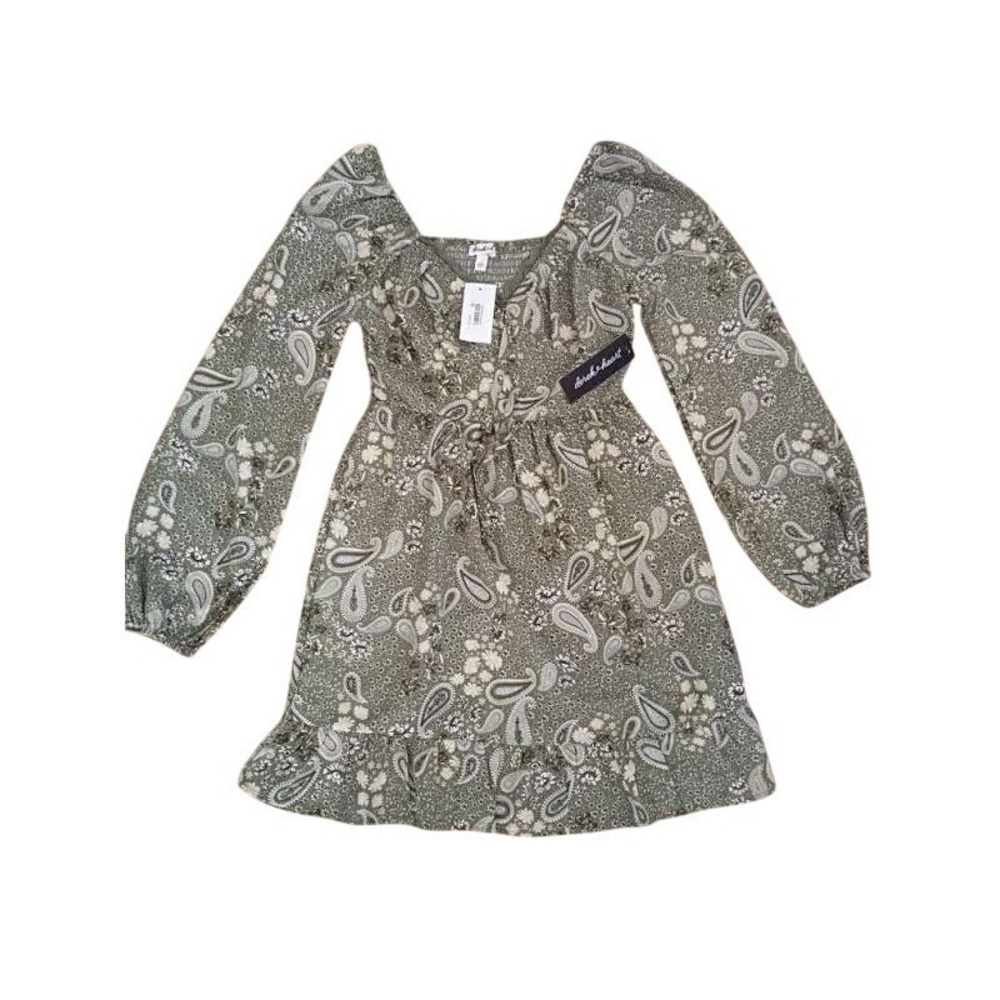 Derek Heart NWT Lichen Green Paisley Smocked Mini Dress S Small Boho Cottagecore - Picture 2 of 11